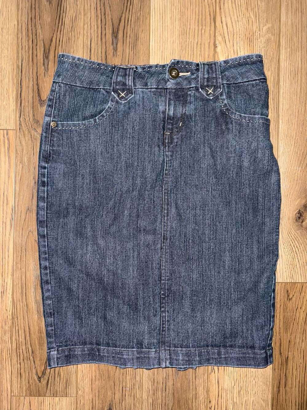 Fashion Bug Women's Denim Pencil Skirt with Pleated Back Detail, Size 8
